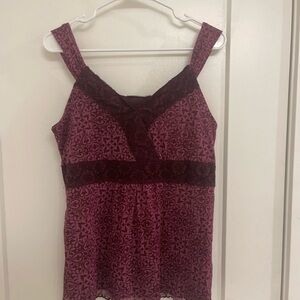 Vintage Y2K Purple Patterned Camisole Lettuce Lace Citygirl Mobwife